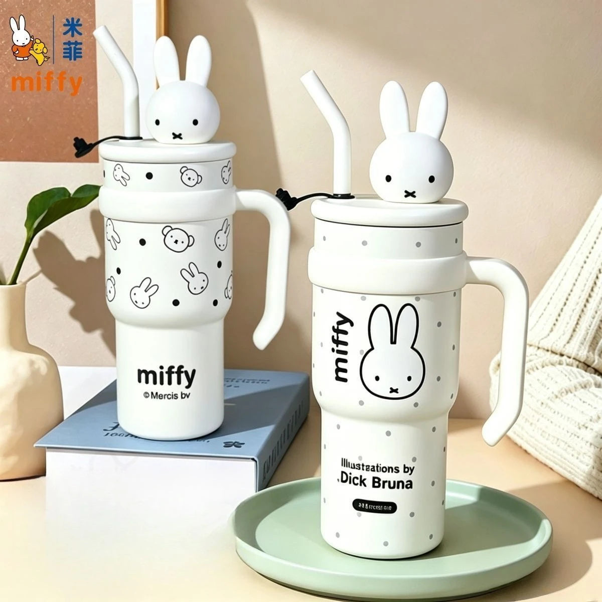 Anime Miffy Ice Tyrant Thermos Cup Large Capacity Water Cup Good Looks Girls Straw Personality Tide Cute Lovely Kawaii Sweet New