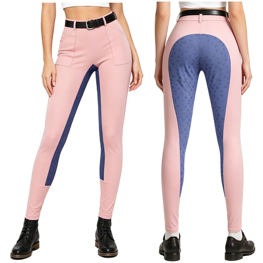 Womens Horse Riding Pants Full Seat Silicone Non-slip Equestrian Breeches Sports Schooling Tights Stretchy Leggings with Pockets