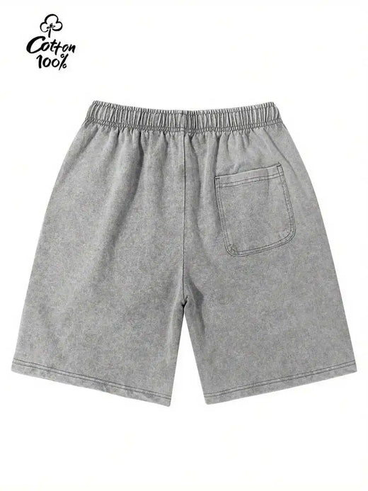 Mens Gray Cotton Loose Fit Shorts With Elastic Waist And Pocket