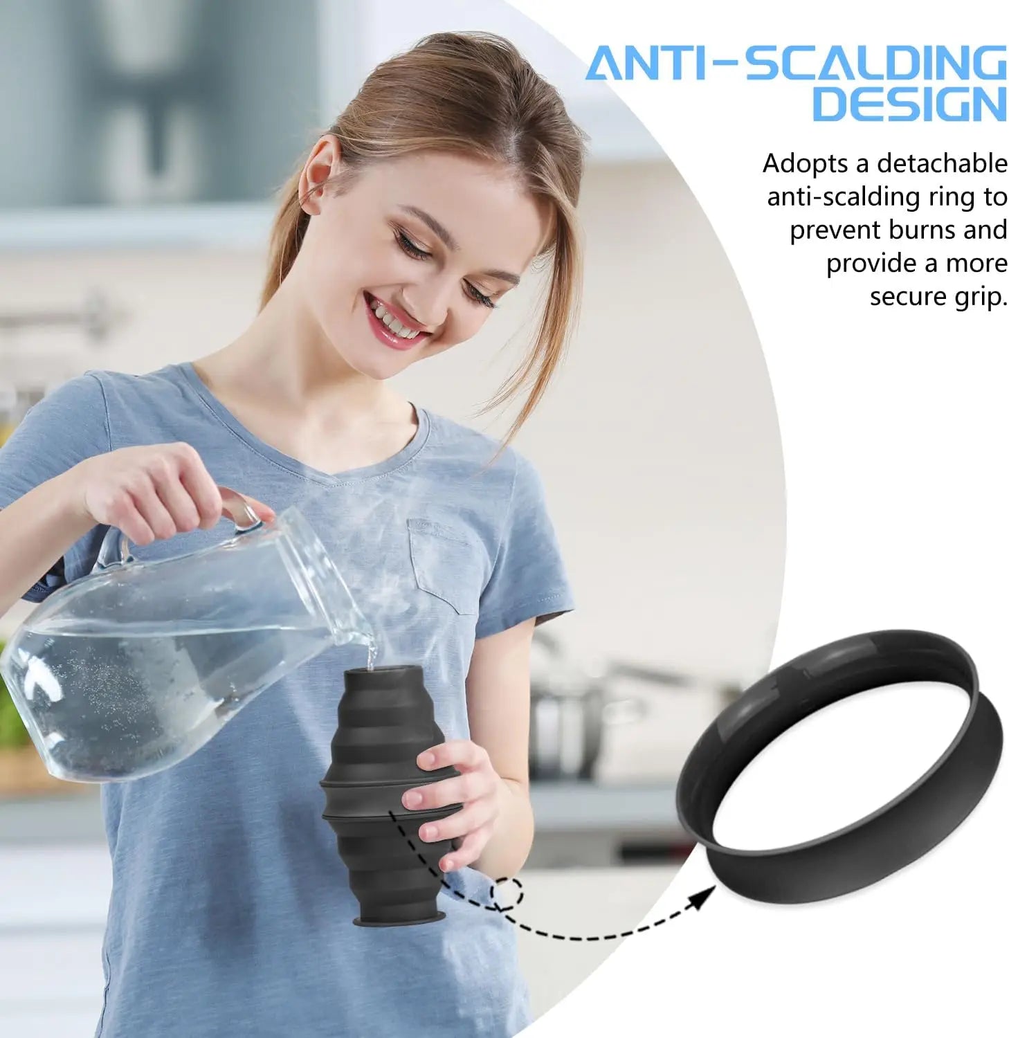 17oz Collapsible Water Bottle, BPA Free Silicone Foldable Bottle for Travel Gym Camping Hiking, Leak Proof with Carabiner