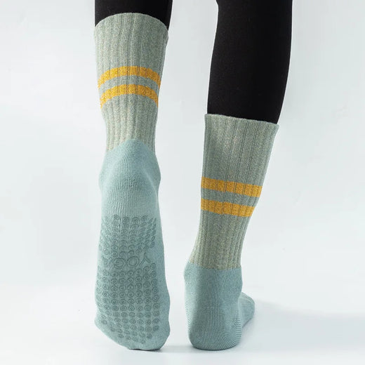Yoga Socks with Grips Non Slip Middle Calf Golden Silver Silk Breathable Cotton Pilates Dance Fitness Sports Socks Outdoor