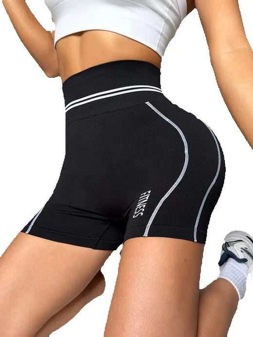 Women's Summer Color Block High Stretch Tight Yoga Shorts, High Waist Hip Lifting Shaping Workout Shorts for Running & Fitness