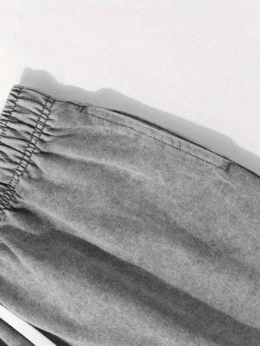 Mens Gray Cotton Loose Fit Shorts With Elastic Waist And Pocket