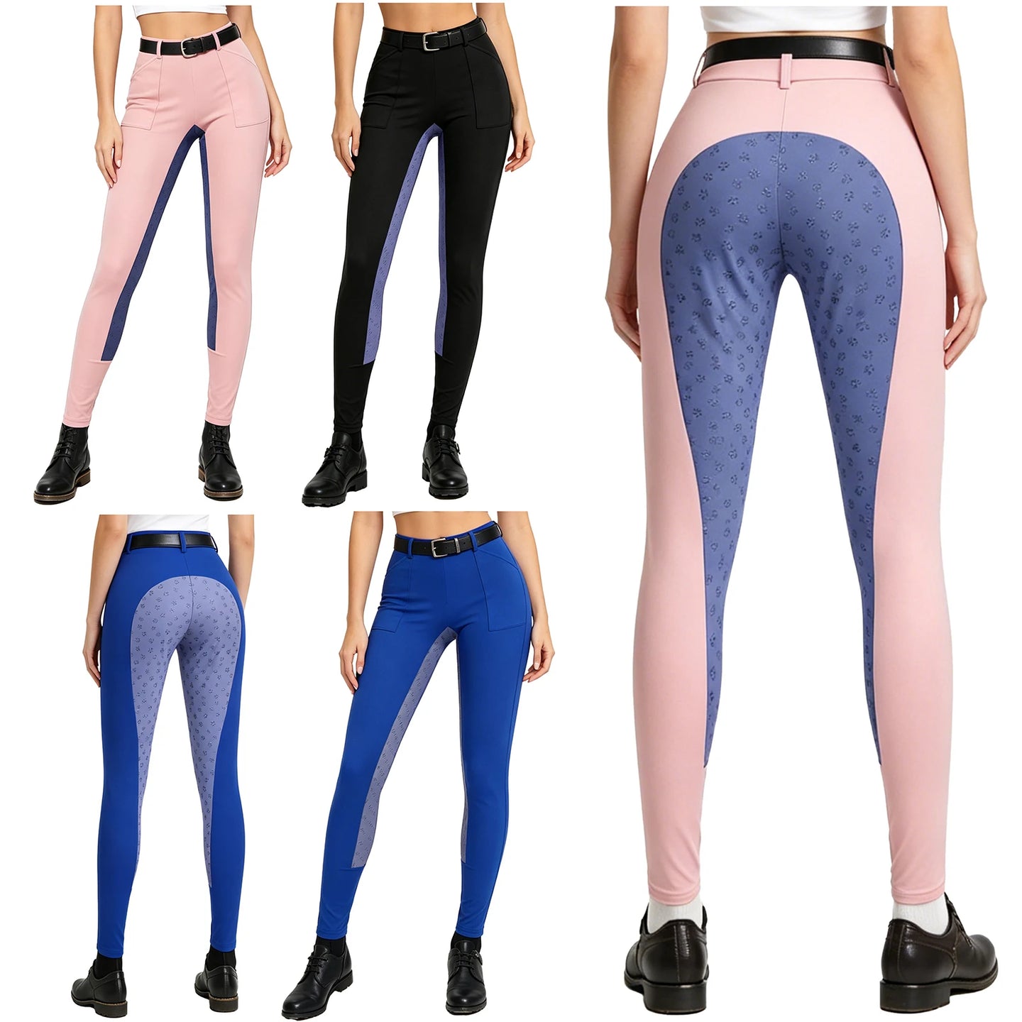 Womens Horse Riding Pants Full Seat Silicone Non-slip Equestrian Breeches Sports Schooling Tights Stretchy Leggings with Pockets