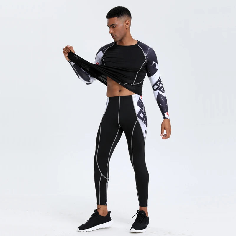 Men's PRO Sports Fitness Suit: Quick-Drying Long-Sleeved T-Shirt & Super Elastic Compression Pants for Running, Training