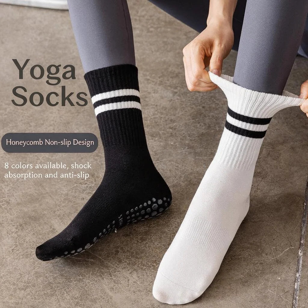 Yoga socks with shark pants, anti slip professional women's four season mid tube Pilates adult sports fitness floor socks