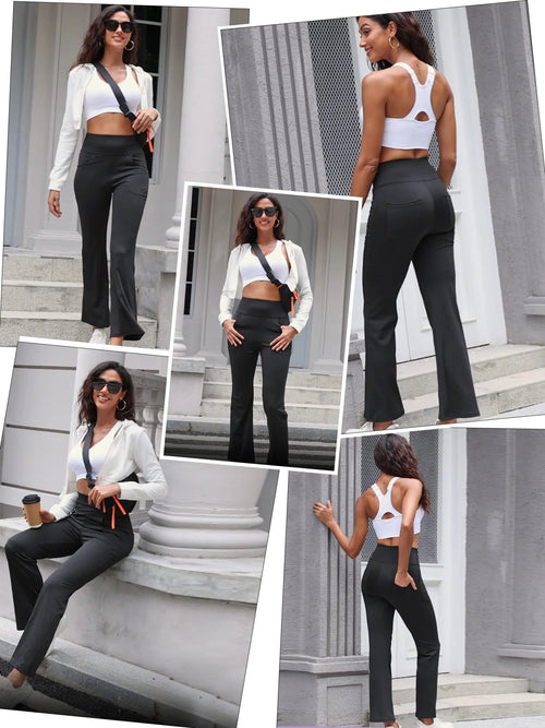 Womens Yoga Pants Flare Legging with Pockets Bootcut High Waist Lightweight Bottoms Workout Activewear Navy Blue 3XL