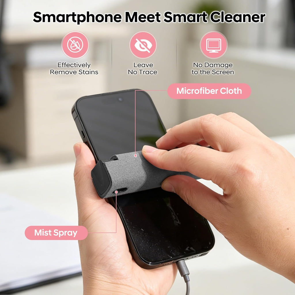 Touchscreen Mist Cleaner, Screen Cleaner, for All Phones, Laptop and Tablet Screens,Two in One Spray and Microfiber Cloth (Grey)