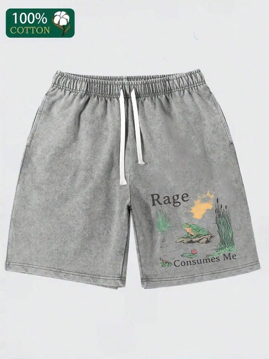 Mens Gray Cotton Loose Fit Shorts With Elastic Waist And Pocket