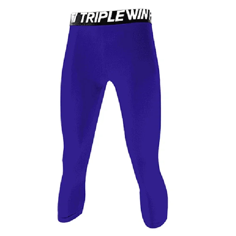 Men GYM Capri Running Tights Pants Kid Children Basketball Football Soccer Fitness Exercise Sport 3/4 Cropped Legging Shorts J12