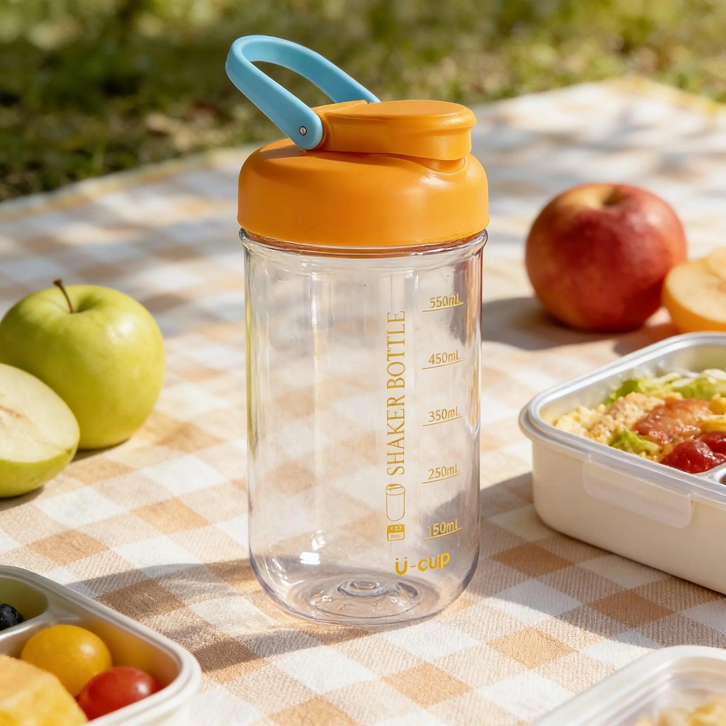 Portable Protein Powder Shaker Cup with Measurements, Leak-proof Sports Water Bottle, Fitness Shake Blender