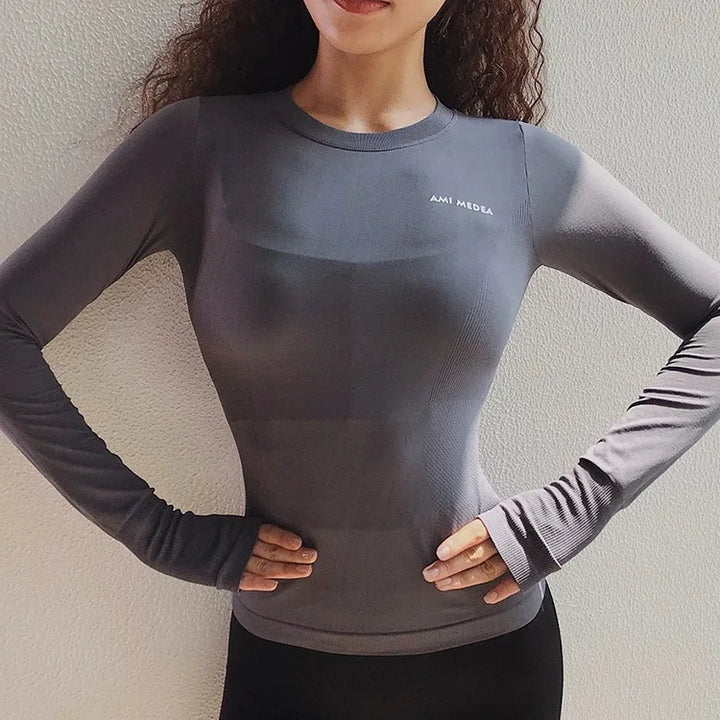Women Slim Fit Long Sleeve Sports T Shirt Breathable Quick Dry Moisture Wicking Top For Running Gym Fitness Yoga Workout