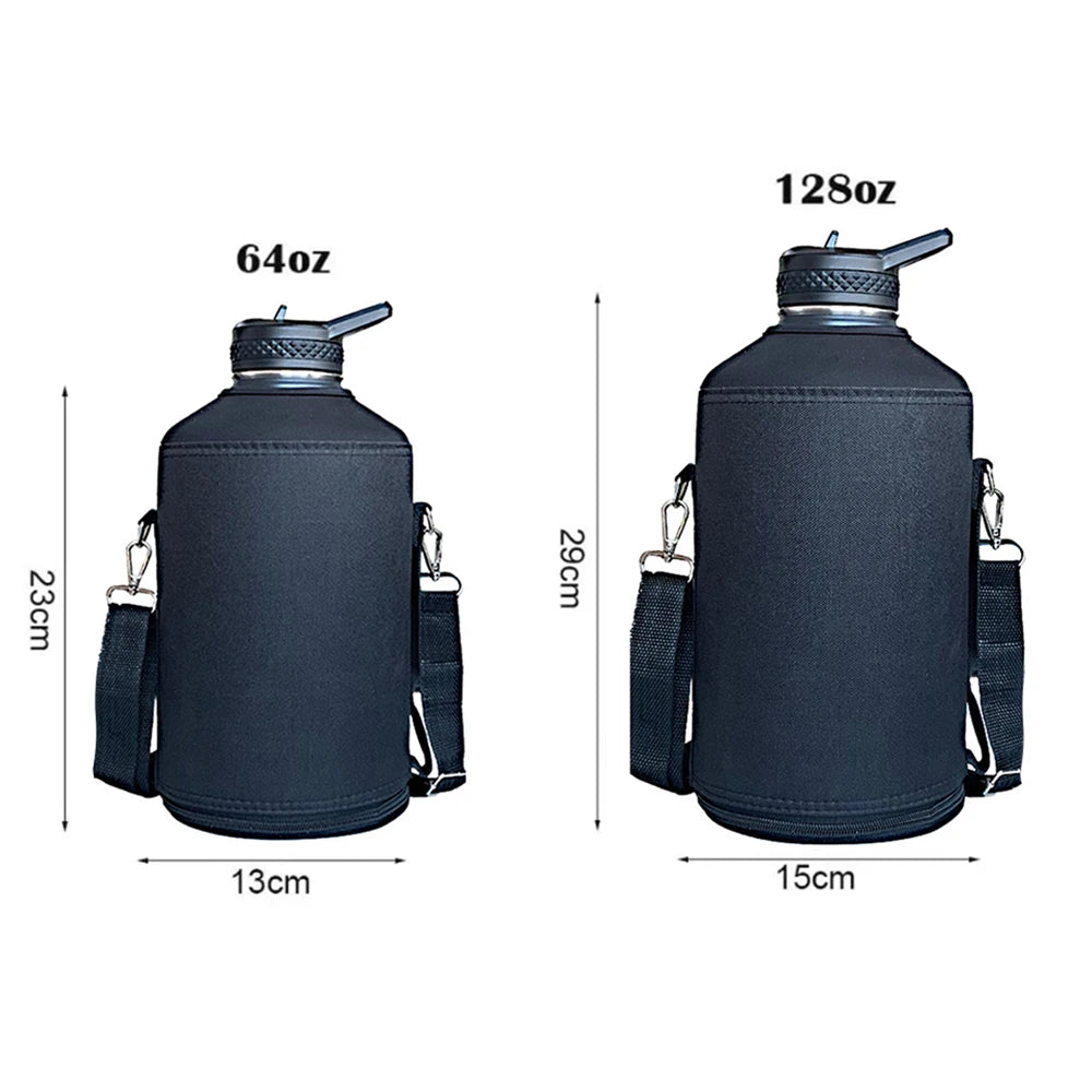 64oz / 128oz Insulated Sports Water Bottle Bag Holder Crossbody for Thermos Mug Vacuum Cup Protective Carrier Cover with Strap