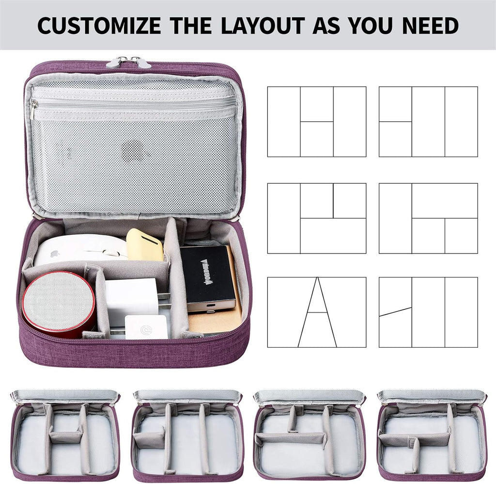Travel Cable Organizer Bag, Electronic Accessories Case Portable Double Layer Cable Storage Bag for Cord, Charger, Flash Drive, Phone, SD Card,Personal Items - (Purple)