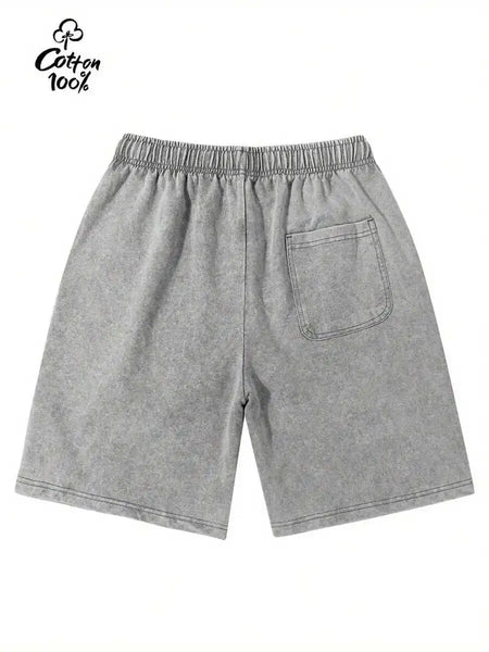 Mens Gray Cotton Loose Fit Shorts With Elastic Waist And Pocket