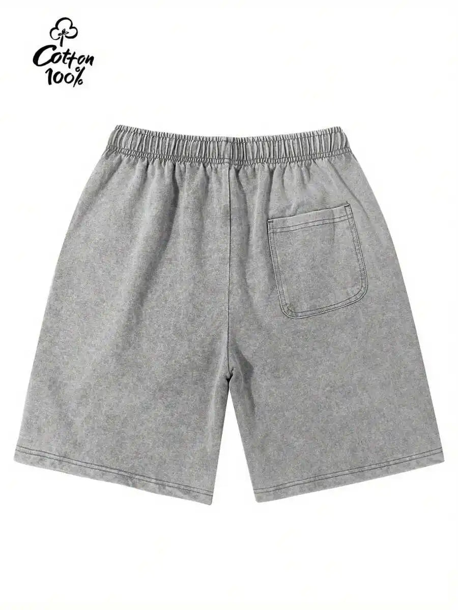 Mens Gray Cotton Loose Fit Shorts With Elastic Waist And Pocket