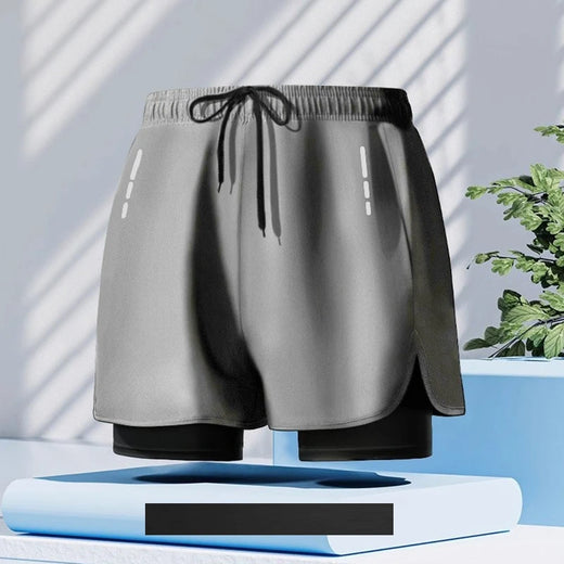 Swimming trunks double-layer men's anti-embarrassment enlarged flat-angle quick-drying beach shorts fitness swimming trunks