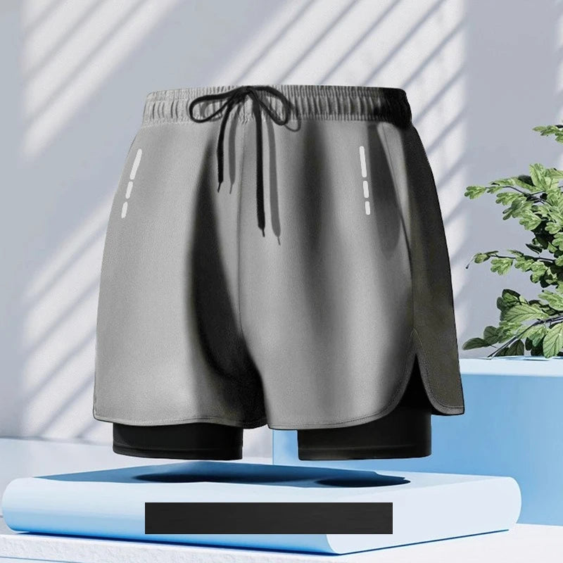 Swimming trunks double-layer men's anti-embarrassment enlarged flat-angle quick-drying beach shorts fitness swimming trunks