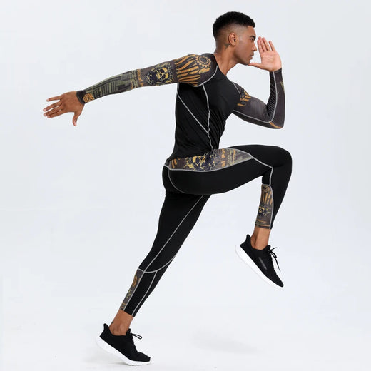 Men's PRO Sports Fitness Suit: Quick-Drying Long-Sleeved T-Shirt & Super Elastic Compression Pants for Running, Training