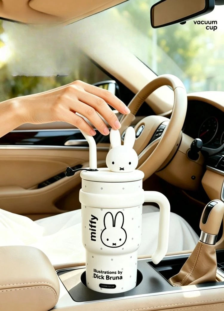Anime Miffy Ice Tyrant Thermos Cup Large Capacity Water Cup Good Looks Girls Straw Personality Tide Cute Lovely Kawaii Sweet New