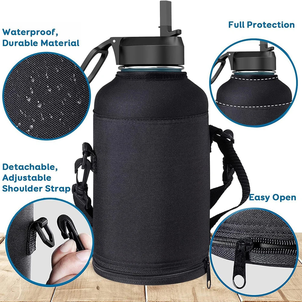 64oz / 128oz Insulated Sports Water Bottle Bag Holder Crossbody for Thermos Mug Vacuum Cup Protective Carrier Cover with Strap