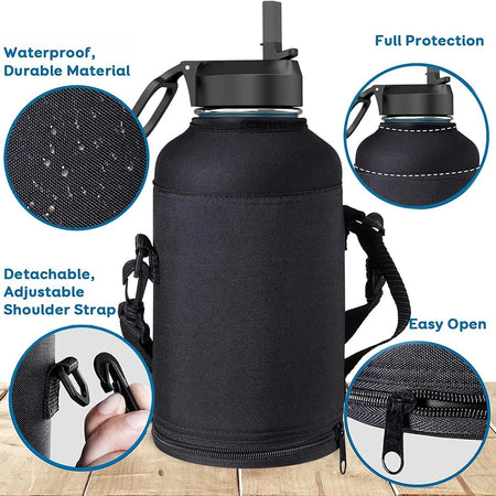 64oz / 128oz Insulated Sports Water Bottle Bag Holder Crossbody for Thermos Mug Vacuum Cup Protective Carrier Cover with Strap