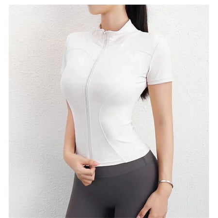 Casual Slim Sports Coat For Women Short Sleeve Solid Zipper Tops Female Cycling Running Yoga Outfit Clothes Summer Sport Jacket