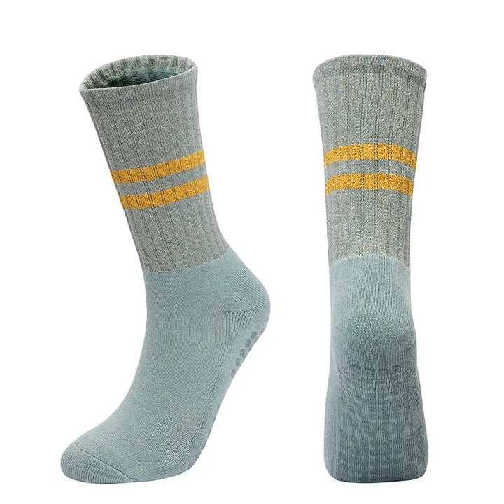 Yoga Socks with Grips Non Slip Middle Calf Golden Silver Silk Breathable Cotton Pilates Dance Fitness Sports Socks Outdoor