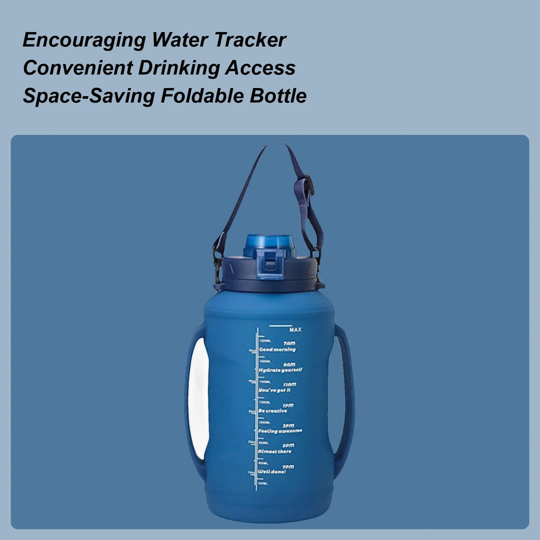 Folding Water Bottle Silicone Foldable Bottle For Traveling 1.8L Double Handle Hydration Cup With Wide Mouth For Hiking Running