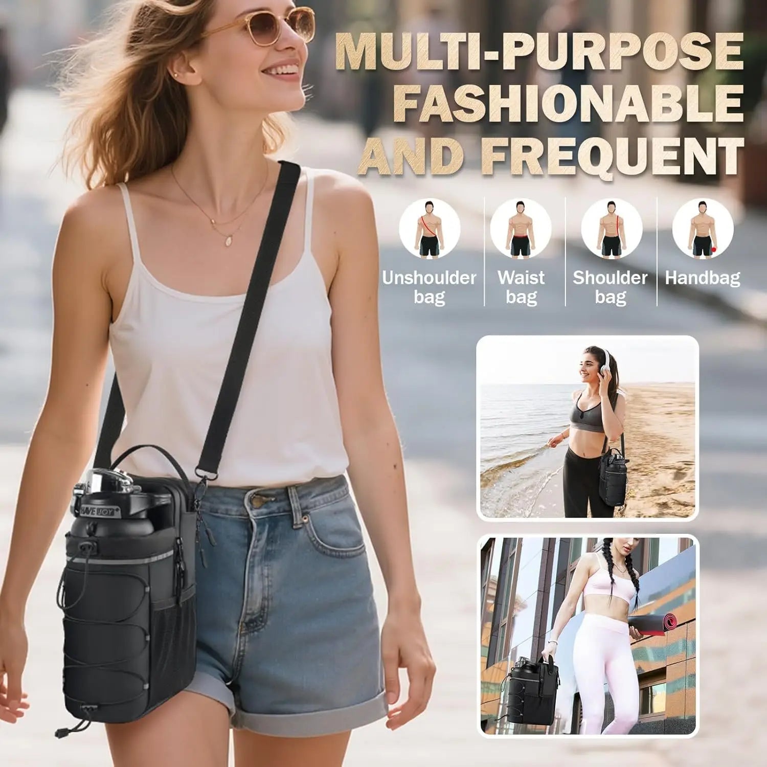 Portable Magnetic Water Bottle Crossbody Sling Bag For Men Women Outdoor Fitness Workout Gym Accessories Storage Pouch Holder