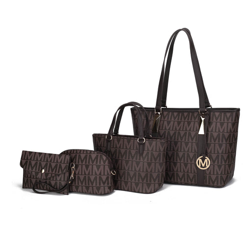 by Mia K. Marimar Women'S Tote Bag with Pouch and Wristlet, Signature 4 Piece Set - Chocolate Brown