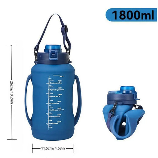 Folding Water Bottle Silicone Foldable Bottle For Traveling 1.8L Double Handle Hydration Cup With Wide Mouth For Hiking Running