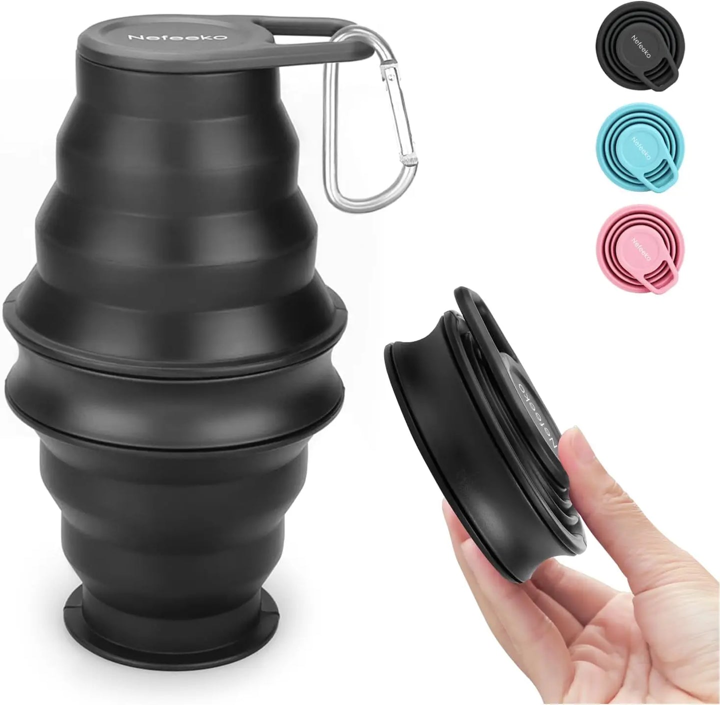 17oz Collapsible Water Bottle, BPA Free Silicone Foldable Bottle for Travel Gym Camping Hiking, Leak Proof with Carabiner