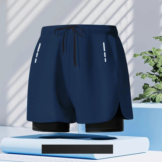 Swimming trunks double-layer men's anti-embarrassment enlarged flat-angle quick-drying beach shorts fitness swimming trunks