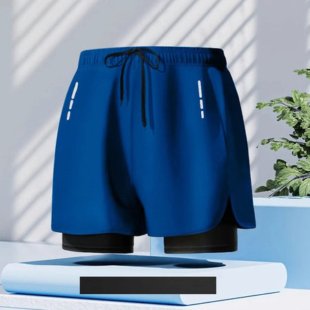 Swimming trunks double-layer men's anti-embarrassment enlarged flat-angle quick-drying beach shorts fitness swimming trunks