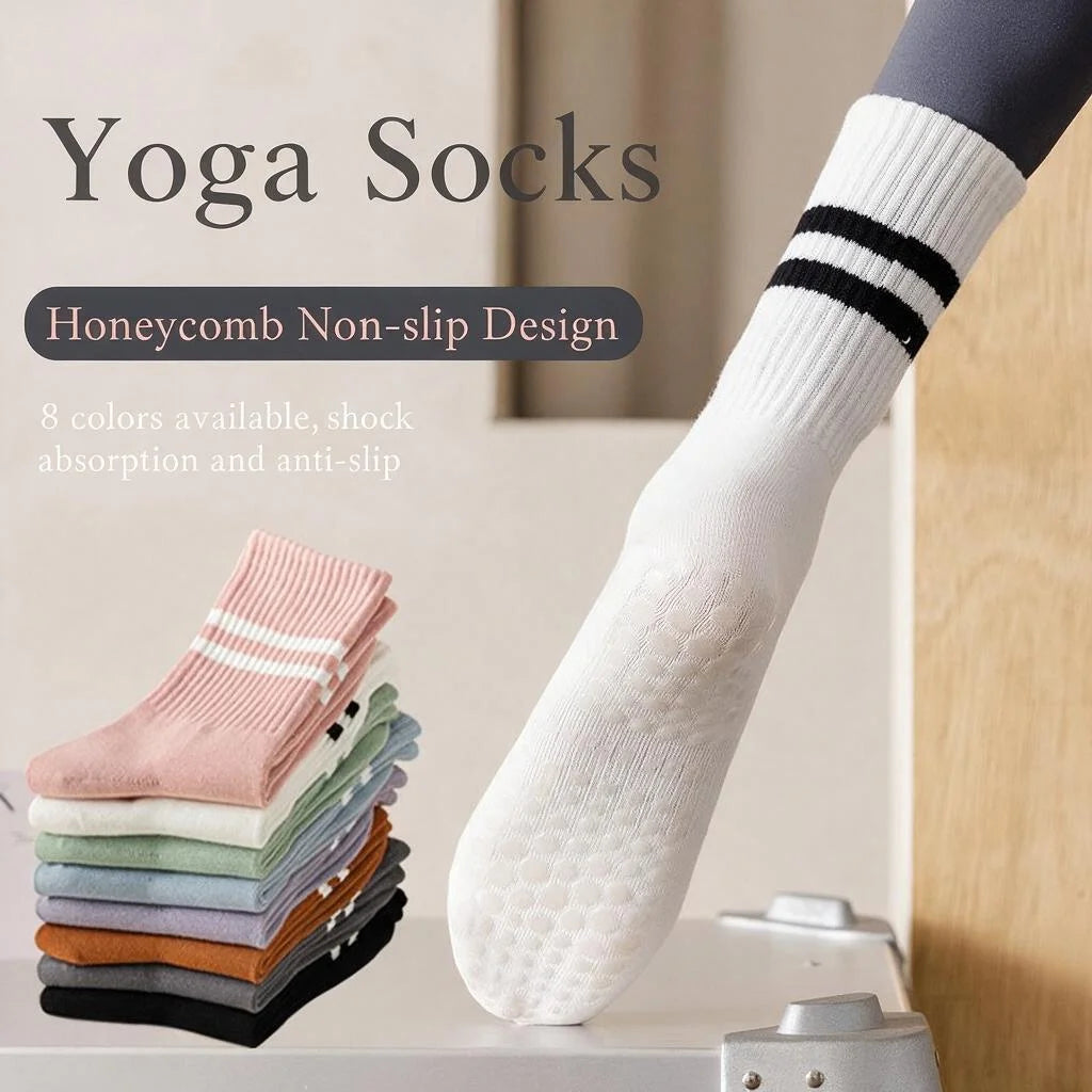 Yoga socks with shark pants, anti slip professional women's four season mid tube Pilates adult sports fitness floor socks