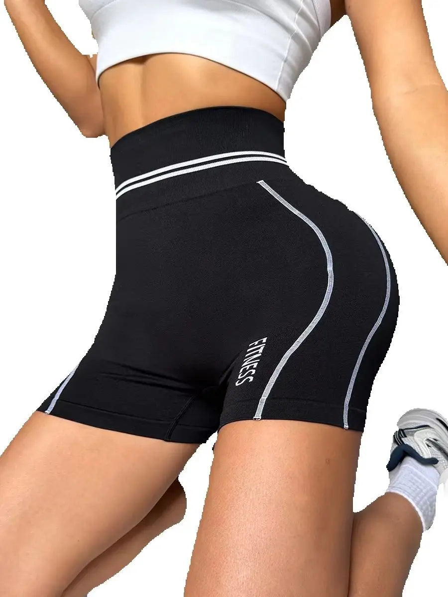 Women's Summer Color Block High Stretch Tight Yoga Shorts, High Waist Hip Lifting Shaping Workout Shorts for Running & Fitness