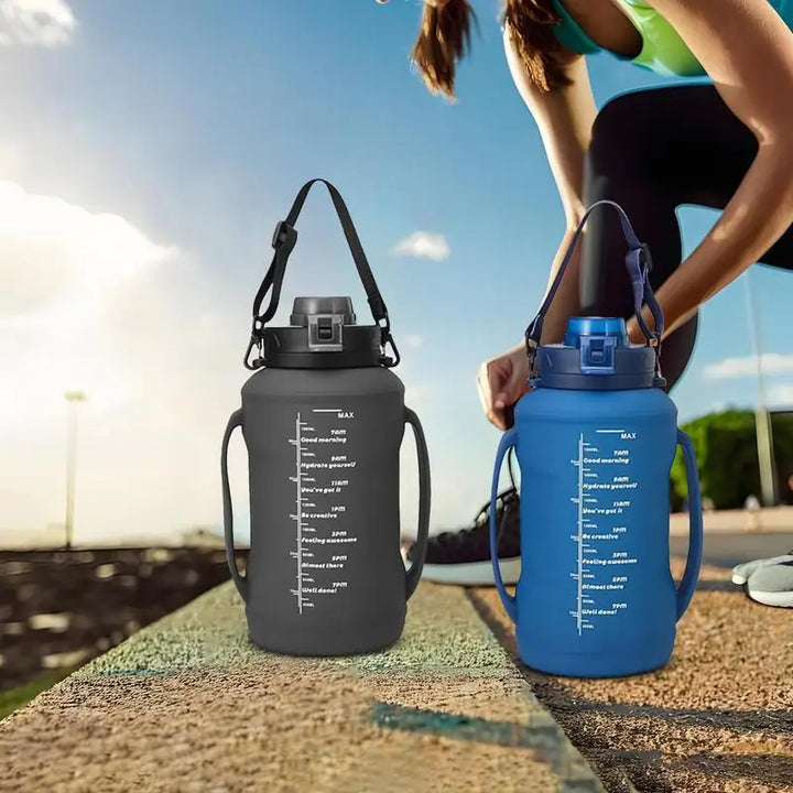 Folding Water Bottle Silicone Foldable Bottle For Traveling 1.8L Double Handle Hydration Cup With Wide Mouth For Hiking Running