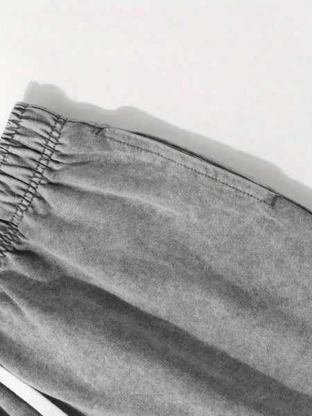 Mens Gray Cotton Loose Fit Shorts With Elastic Waist And Pocket