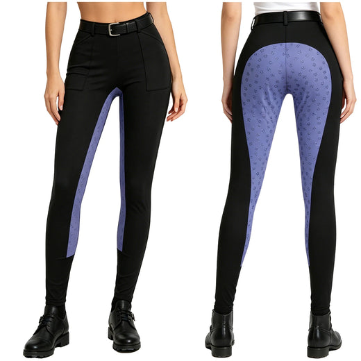 Womens Horse Riding Pants Full Seat Silicone Non-slip Equestrian Breeches Sports Schooling Tights Stretchy Leggings with Pockets
