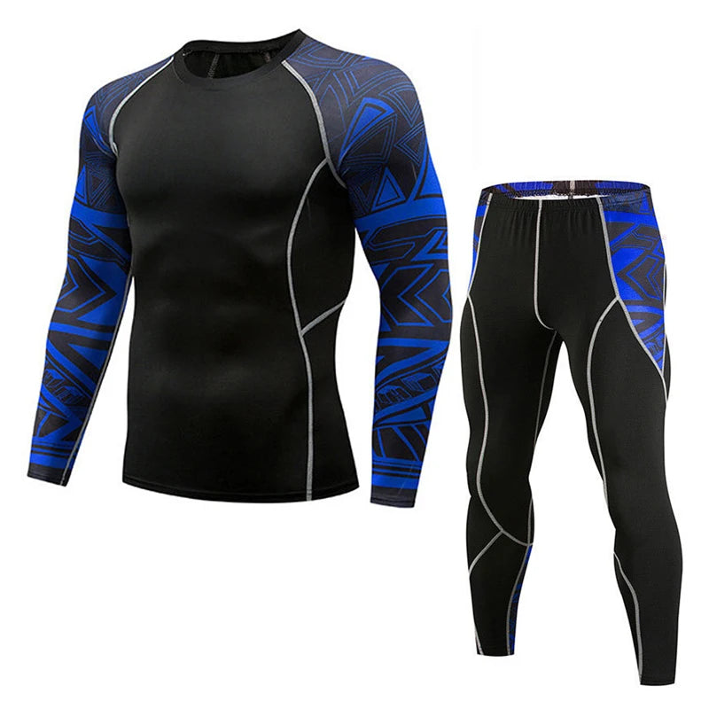 Men's PRO Sports Fitness Suit: Quick-Drying Long-Sleeved T-Shirt & Super Elastic Compression Pants for Running, Training