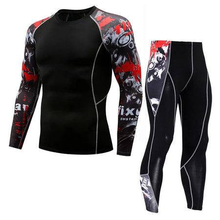 Men's PRO Sports Fitness Suit: Quick-Drying Long-Sleeved T-Shirt & Super Elastic Compression Pants for Running, Training
