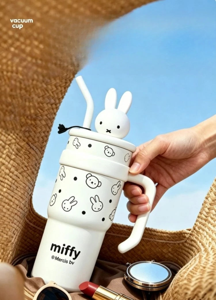 Anime Miffy Ice Tyrant Thermos Cup Large Capacity Water Cup Good Looks Girls Straw Personality Tide Cute Lovely Kawaii Sweet New