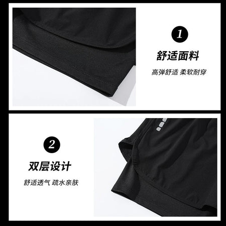 Swimming trunks double-layer men's anti-embarrassment enlarged flat-angle quick-drying beach shorts fitness swimming trunks
