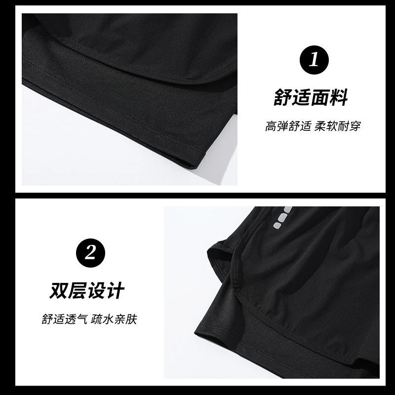 Swimming trunks double-layer men's anti-embarrassment enlarged flat-angle quick-drying beach shorts fitness swimming trunks