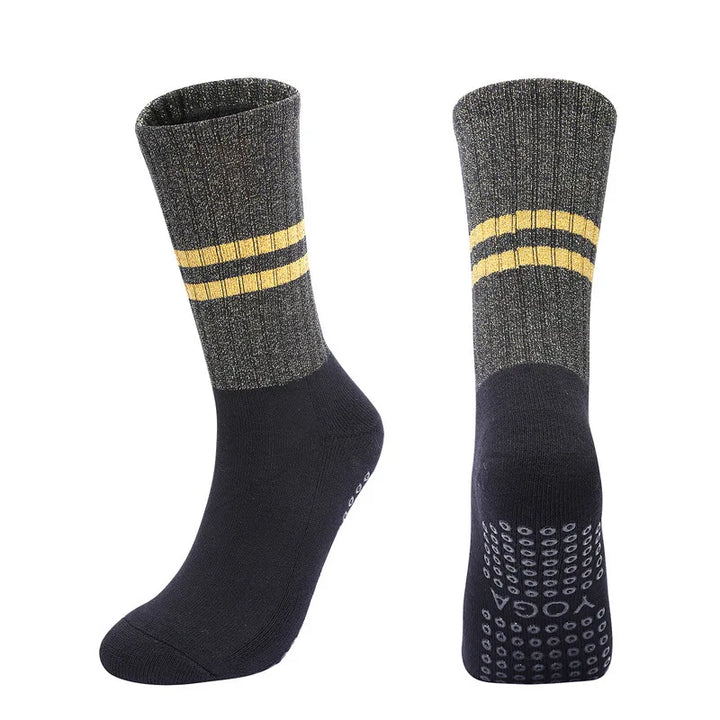Yoga Socks with Grips Non Slip Middle Calf Golden Silver Silk Breathable Cotton Pilates Dance Fitness Sports Socks Outdoor