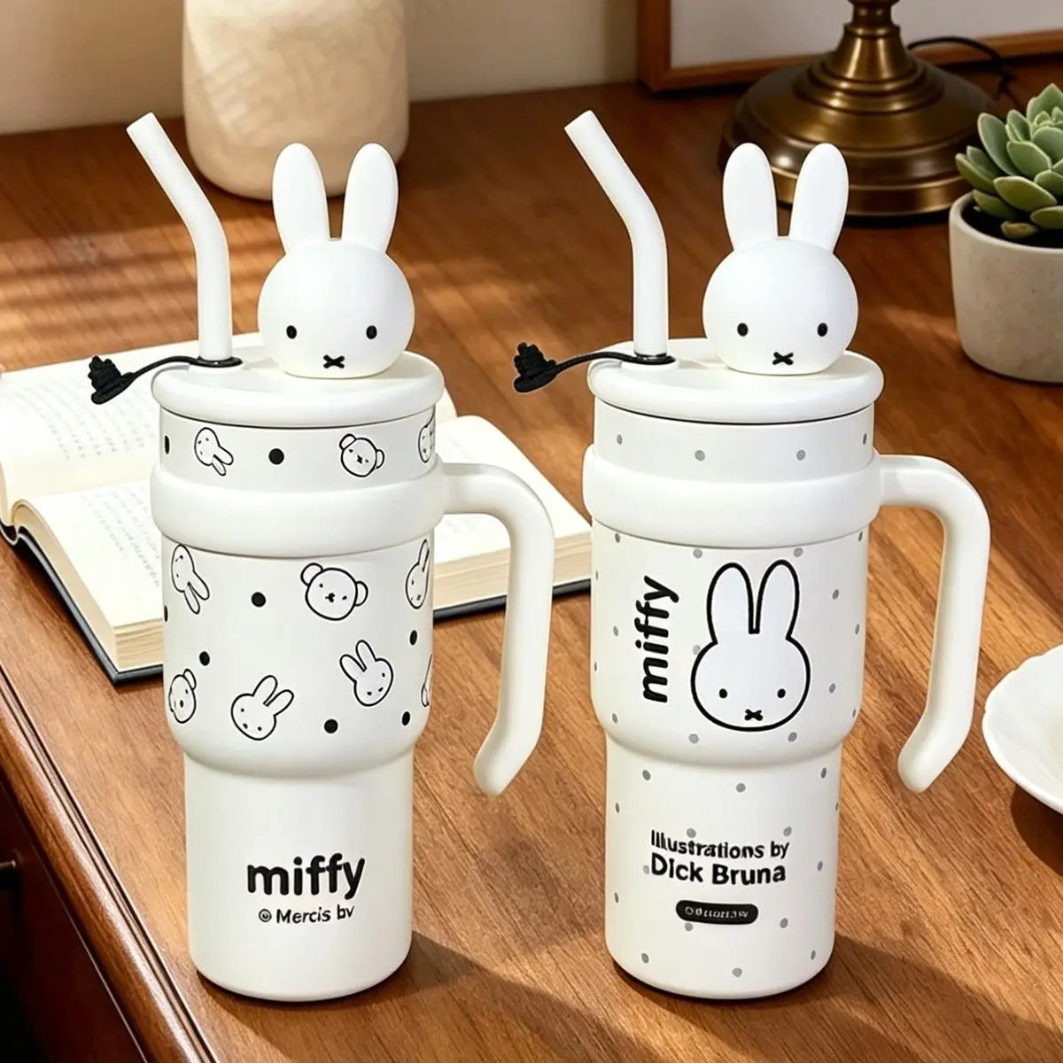 Anime Miffy Ice Tyrant Thermos Cup Large Capacity Water Cup Good Looks Girls Straw Personality Tide Cute Lovely Kawaii Sweet New