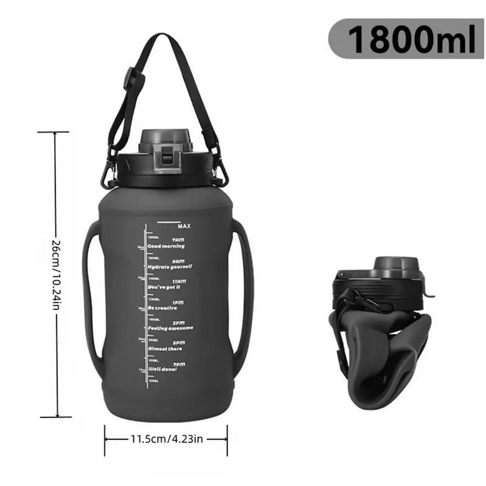 Folding Water Bottle Silicone Foldable Bottle For Traveling 1.8L Double Handle Hydration Cup With Wide Mouth For Hiking Running