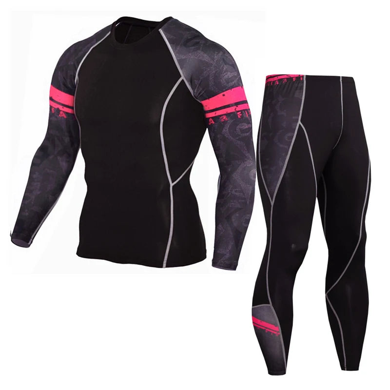 Men's PRO Sports Fitness Suit: Quick-Drying Long-Sleeved T-Shirt & Super Elastic Compression Pants for Running, Training