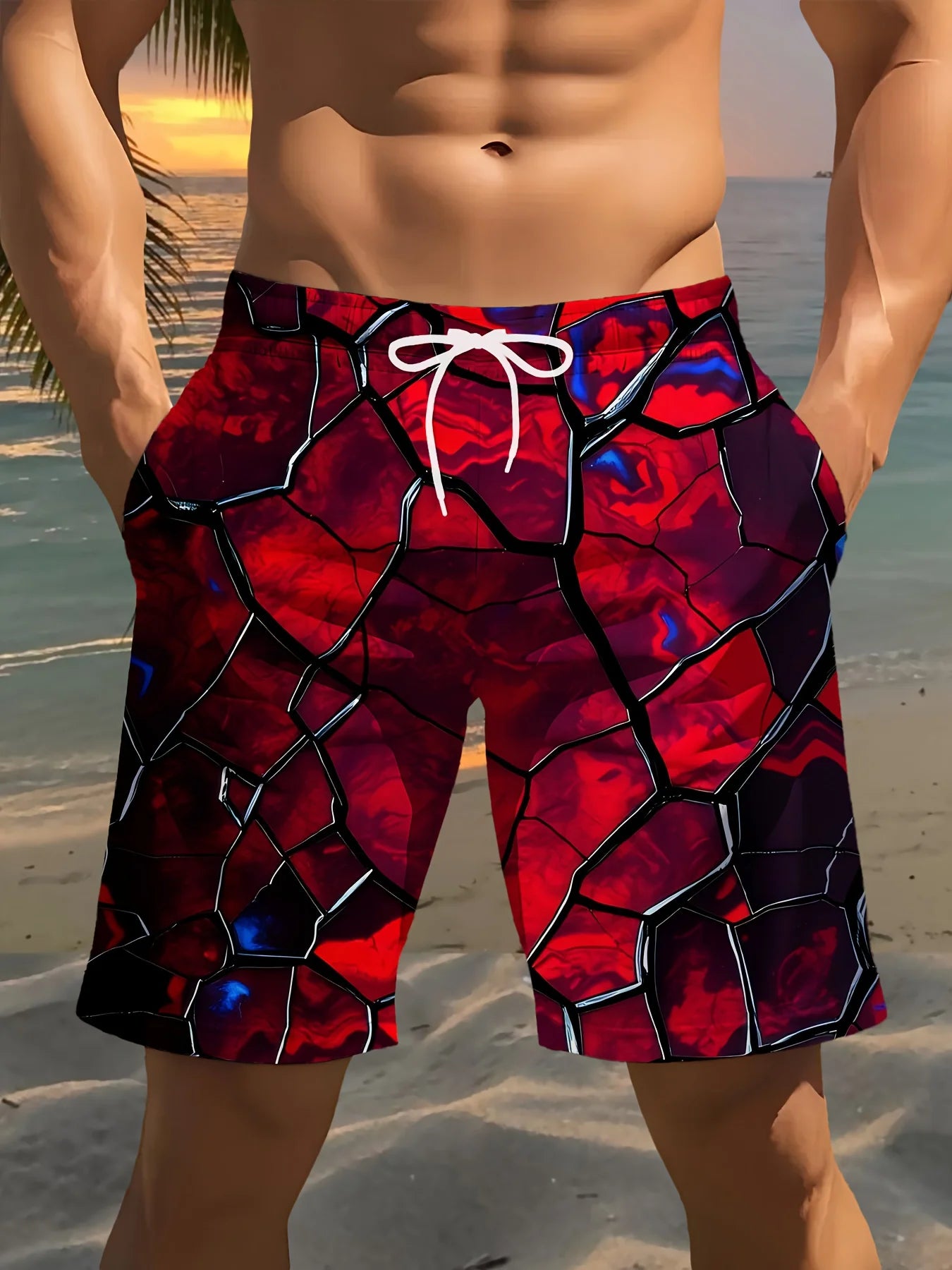 2026 Hot Selling Fashion Fantasy Shattered Texture 3D Printed Pants Harajuku Men Outdoor Street Wear Hip-hop Loose Shorts